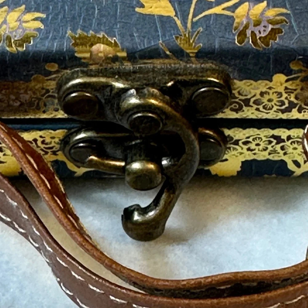 Vintage Style Mini Decorative Suitcase Blue Gold Floral Keepsake Box Trunk